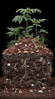 A pile of dirt with plants growing out of it photo