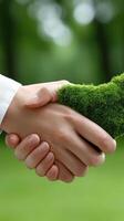 Green hand shake concept photo