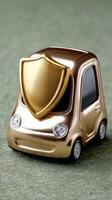 Golden car with shield on top photo