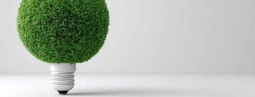 A green light bulb with grass growing out of it photo