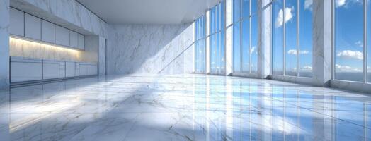 A large room with marble floors and windows photo