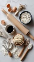 Baking ingredients on a white background photo