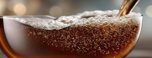 A glass of soda being poured into a glass photo