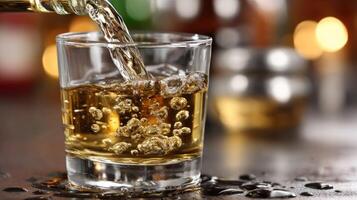 Whiskey pouring into a glass photo