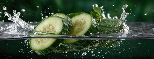 A cucumber is being splashed into the water photo