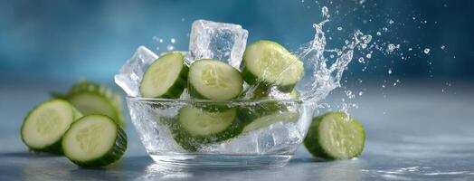 Cucumber slices in a glass with ice photo