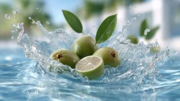 Fresh lime with water splash photo