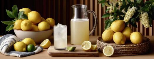Lemonade with lemons and a pitcher photo