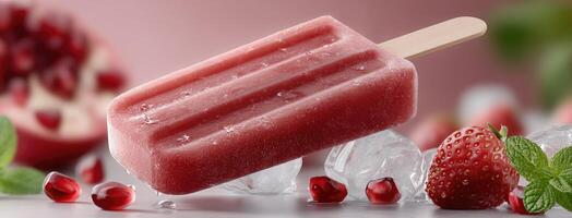 A popsicle with strawberries and mint on top photo