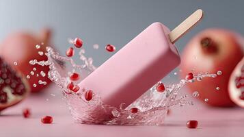 Pink popsicle with pomegranate photo