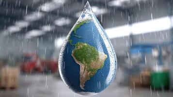 Earth in a water drop concept photo