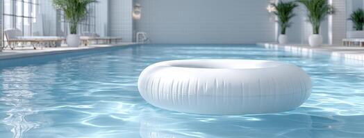 A white inflatable pool in a large hotel photo