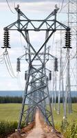 Electricity pylons in the middle of a field photo