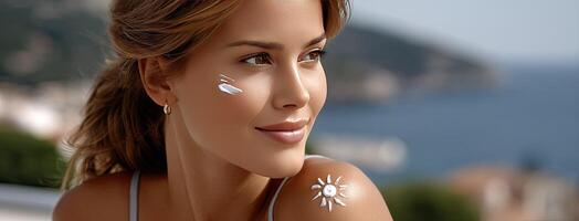 A woman with a sun cream on her face photo