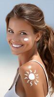 A woman with sun cream on her face photo