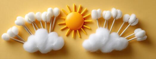 A sun and clouds made of cotton balls photo