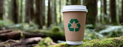 Recycle coffee cup in the forest photo