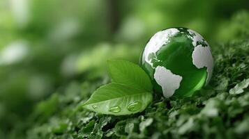 Green earth globe on green grass photo