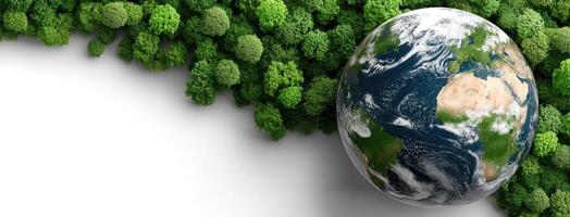 Earth globe surrounded by green trees 3d render photo