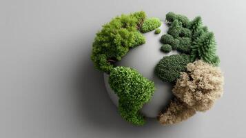 A green earth is shown with trees and plants photo
