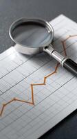 Magnifying glass on a business graph stock photo