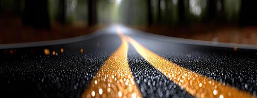 A blurry image of a road in the woods photo