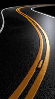 An empty road with orange lines on it photo