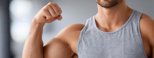 A man flexing his biceps in the gym photo