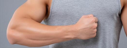 A man with a large arm showing off his muscles photo