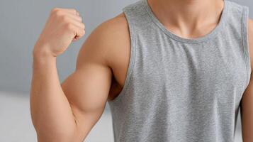 A man in a tank top flexing his muscles photo