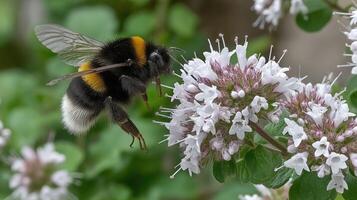 A bee on a flower with white flowers photo