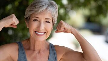 A woman flexing her muscles photo