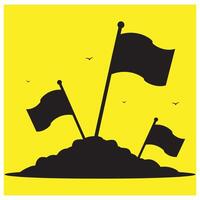 Black flags waving on a hilltop silhouetted against a bright yellow background vector