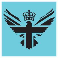 Stylized black eagle emblem with crown and wings on a light blue background vector