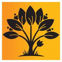 Stylized black tree with leaves and yellow gradient background for decorative designs vector