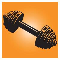 Isolated silhouette of a dumbbell on an orange gradient background for fitness concepts vector