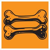 Two stylized dog bones in a contrasting orange and black color scheme graphic. vector