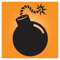 Cartoon illustration of a classic black bomb with lit fuse ready to explode on an orange background vector