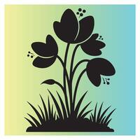 Elegant black floral silhouette with grass and gradient background design elements vector