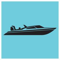 Sleek black speedboat illustration against a bright blue background suitable for transportation concepts vector