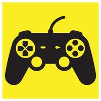Graphic illustration of a black gaming controller with yellow background and simple design vector