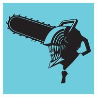 Black silhouette illustration of the chainsaw devil character from the chainsaw man anime series vector