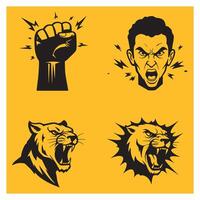 Powerful illustrations depicting rage strength and aggression in a bold graphic style vector