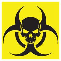 Biohazard symbol with skull graphic on a vibrant yellow background for warning and danger vector