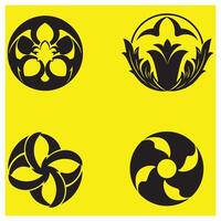 Four decorative black and yellow circular ornaments for elegant design elements vector