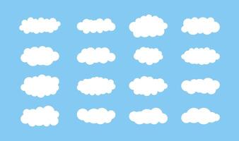 Flat cloud set. Simple cloudy shapes. White puffy eddy in blue sky. Abstract comic weather elements. Objects cloudscape for game. collection vector
