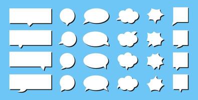 Message comments white Chat Box. Collection of flat style Speech bubbles. Empty comic Textboxes. Talk blank shapes with shadows. vector