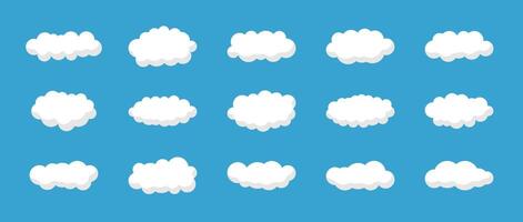 Cartoon clouds set in a flat design. White cloudy weather summer elements collection vector