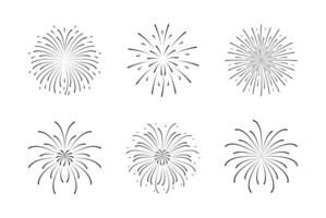 Fireworks celebration Set. Black editable Firecracker in flat style. Blast explosion icon. Happy new year birthday. Sparkles for poster banner card on festival anniversary party. Simple line splashes vector