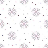 Fireworks Seamless pattern. Independence day USA Patriotic colorful background. Stars and sparks in flat style. Bursting light, pyrotechnics. 4th July. Russia French flag color, Labor or Memorial day vector